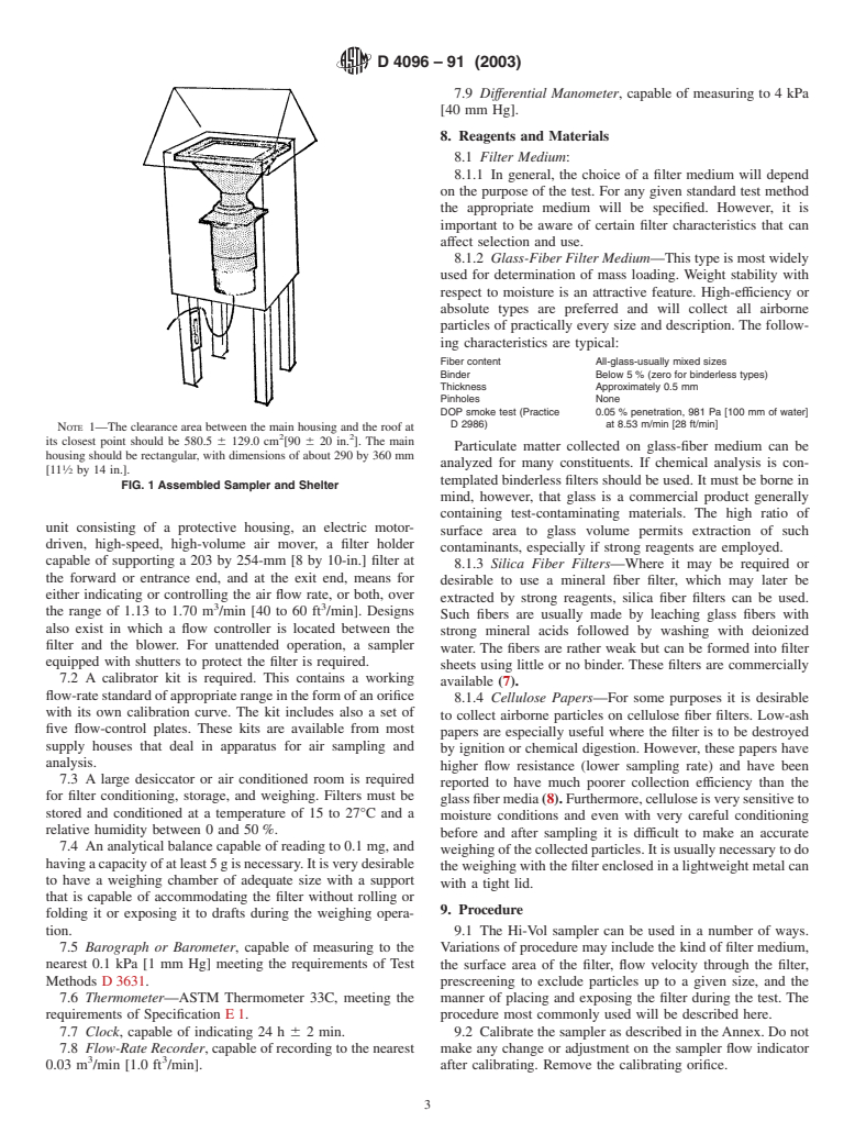 ASTM D4096-91(2003) - Standard Test Method for Determination of Total Suspended Particulate Matter in the Atmosphere (High-Volume Sampler Method)