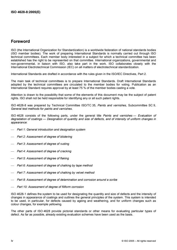 ISO 4628-8:2005 ISO 4628-8:2005 - Paints and varnishes -- Evaluation of degradation of coatings -- Designation of quantity and size of defects, and of intensity of uniform changes in appearance - Page 4 preview