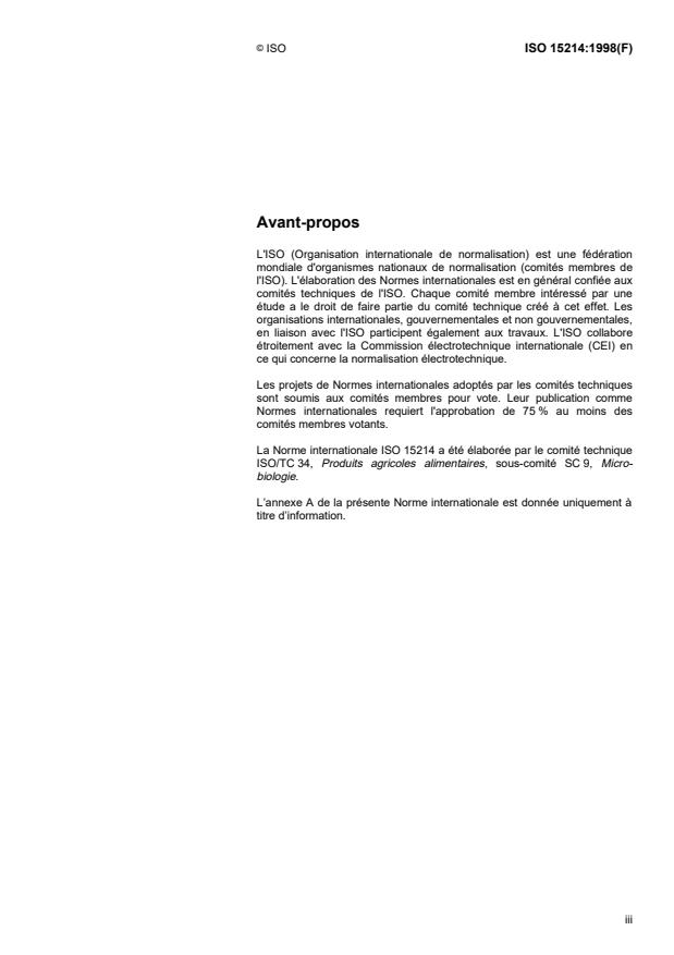 ISO 15214:1998 - Microbiologie des aliments -- Méthode horizontale pour le dénombrement des bactéries lactiques mésophiles -- Technique par comptage des colonies a 30 degrés C