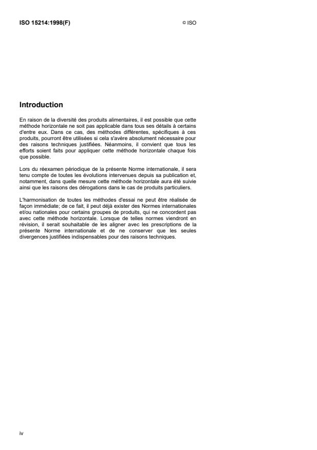 ISO 15214:1998 ISO 15214:1998 - Microbiologie des aliments -- Méthode horizontale pour le dénombrement des bactéries lactiques mésophiles -- Technique par comptage des colonies a 30 degrés C - Page 4 preview