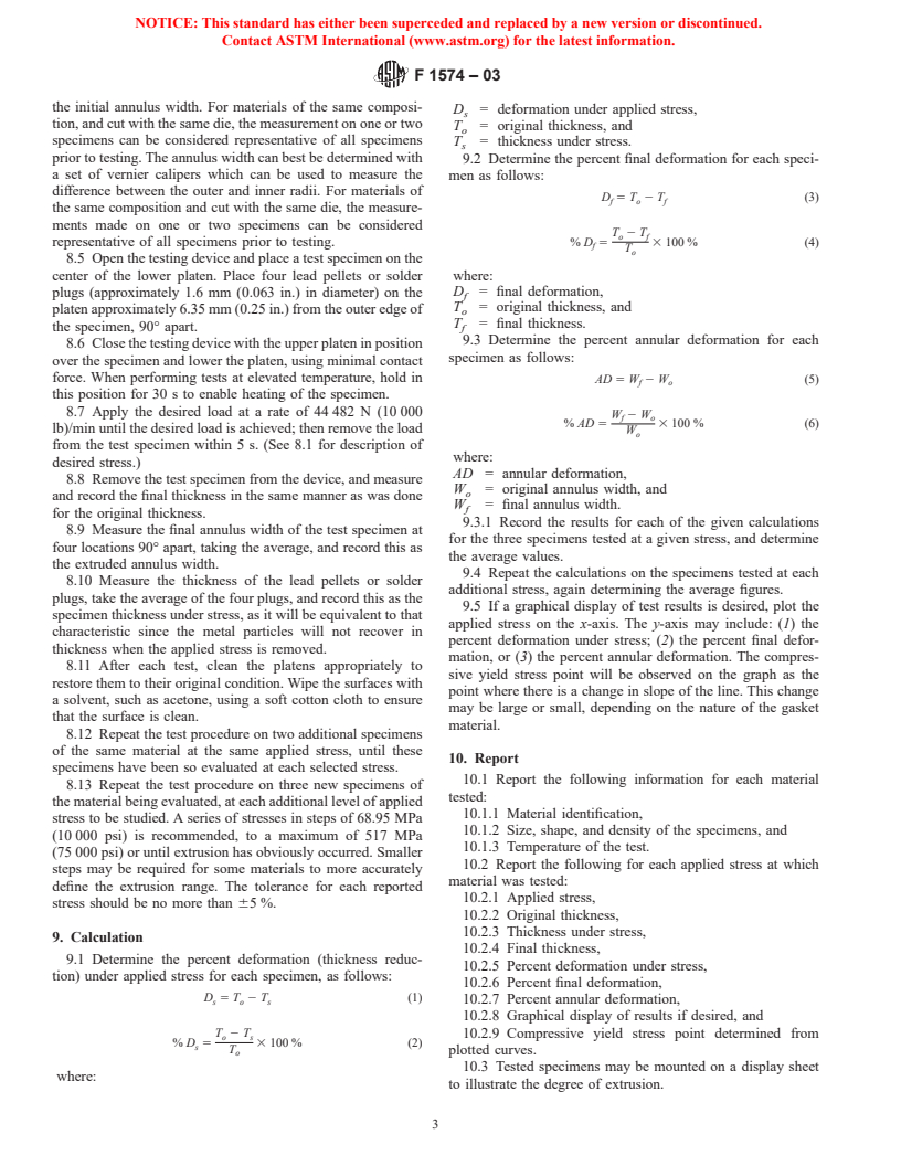 ASTM F1574-03 - Standard Test Method for Compressive Strength of Gaskets at Elevated Temperatures