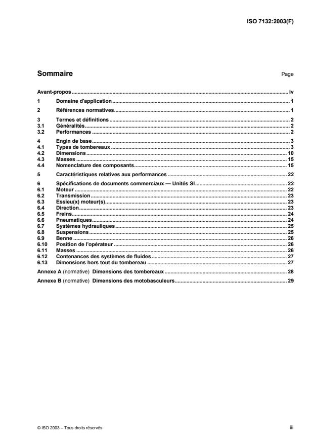 ISO 7132:2003 - Engins de terrassement -- Tombereaux -- Terminologie et spécifications commerciales