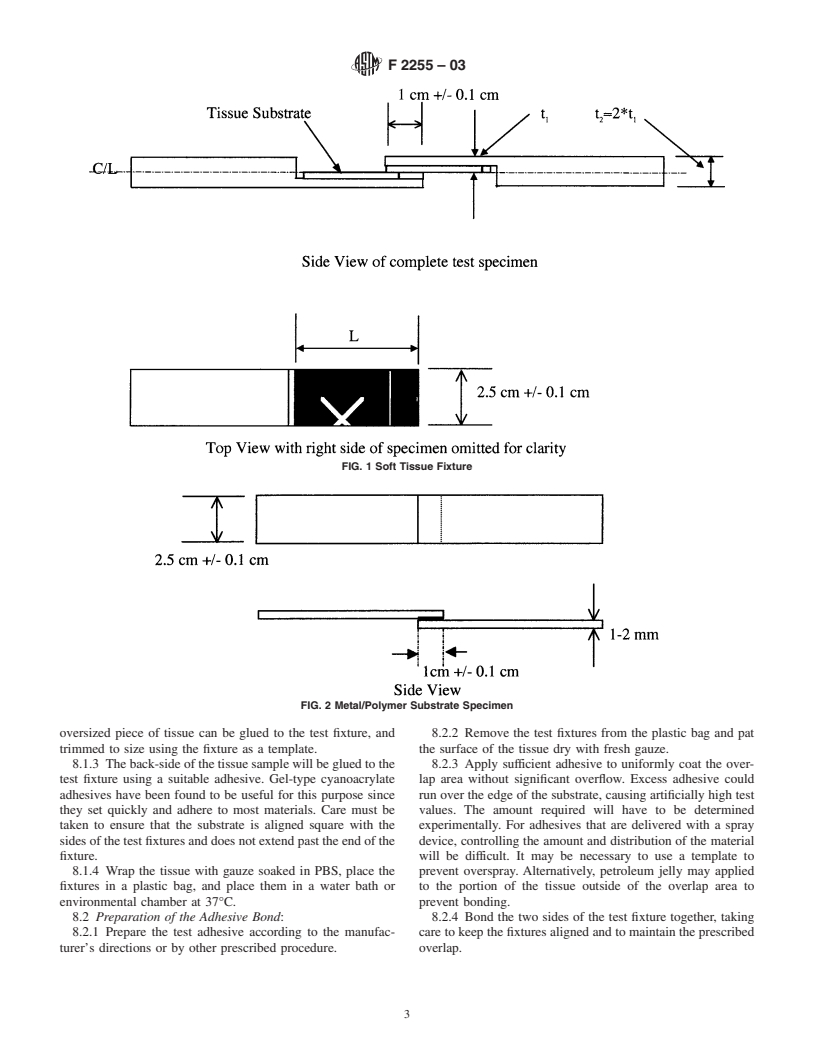 ASTM F2255-03 - Standard Test Method for Strength Properties of Tissue Adhesives in Lap-Shear by Tension Loading