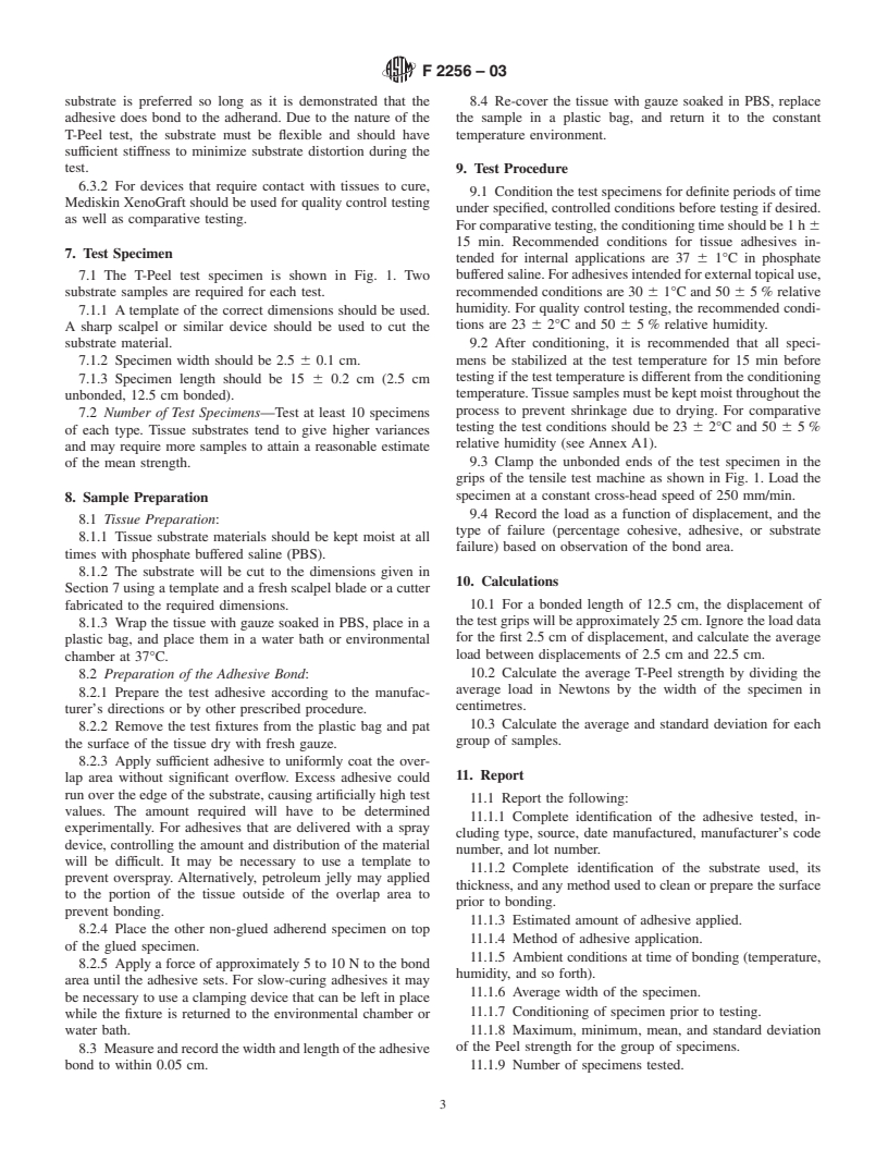 ASTM F2256-03 - Standard Test Method for Strength Properties of Tissue Adhesives in T-Peel by Tension Loading