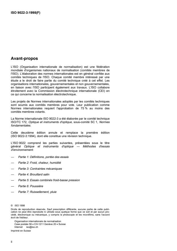 ISO 9022-3:1998 ISO 9022-3:1998 - Optique et instruments d'optique -- Méthodes d'essais d'environnement - Page 2 preview