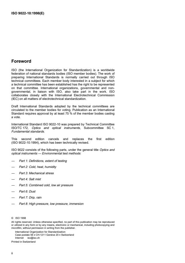 ISO 9022-10:1998 ISO 9022-10:1998 - Optics and optical instruments -- Environmental test methods - Page 2 preview