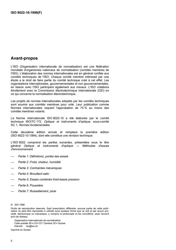 ISO 9022-10:1998 ISO 9022-10:1998 - Optique et instruments d'optique -- Méthodes d'essais d'environnement - Page 2 preview