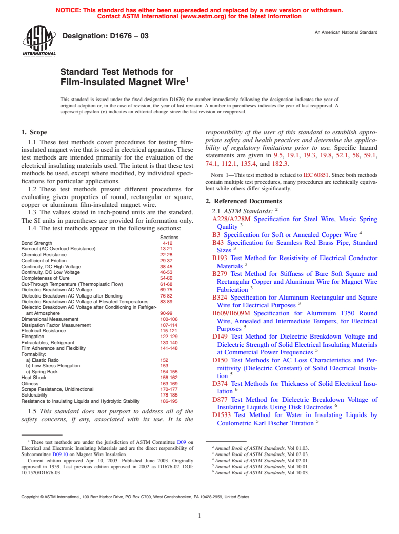 ASTM D1676-03 - Standard Test Methods for Film-Insulated Magnet Wire