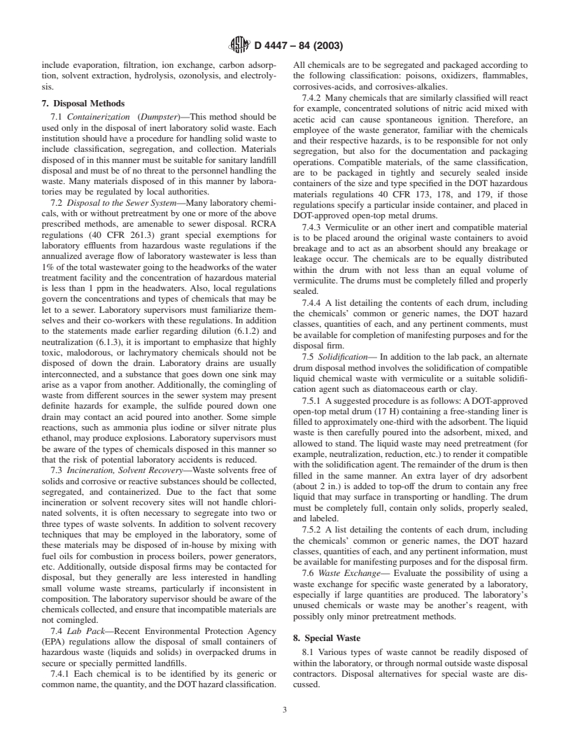 ASTM D4447-84(2003) - Standard Guide for Disposal of Laboratory Chemicals and Samples