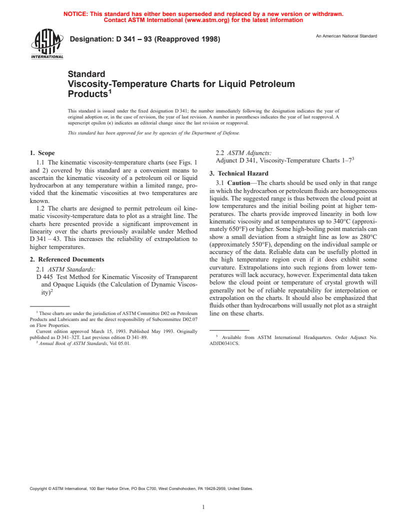 ASTM D341-93(1998) - Standard Test Method for Viscosity-Temperature Charts for Liquid Petroleum Products