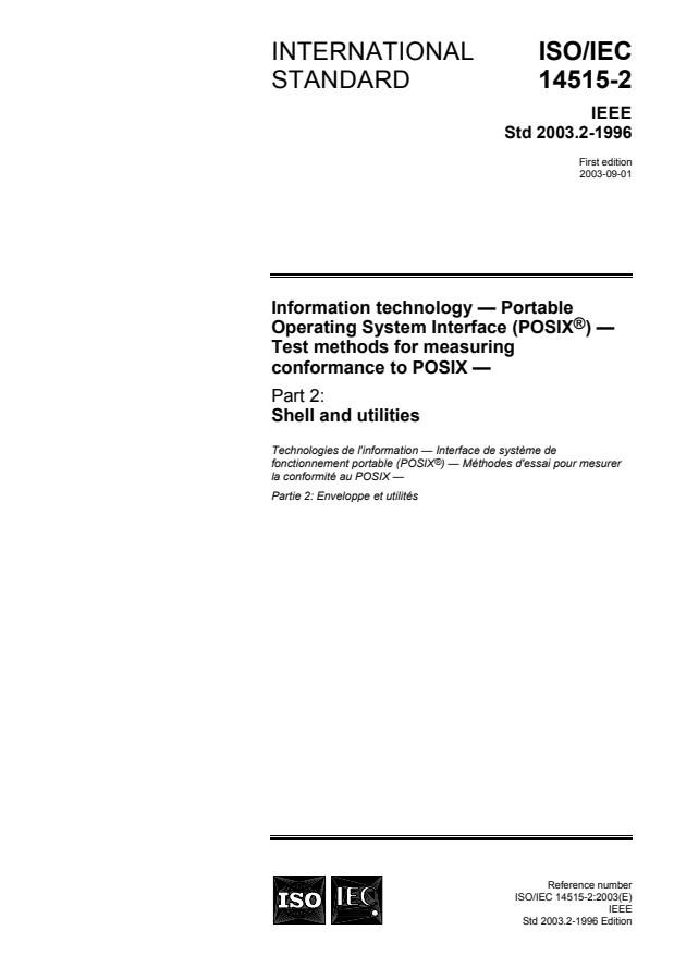 ISO/IEC 14515-2:2003 - Information technology -- Portable Operating System Interface (POSIX®) -- Test methods for measuring conformance to POSIX