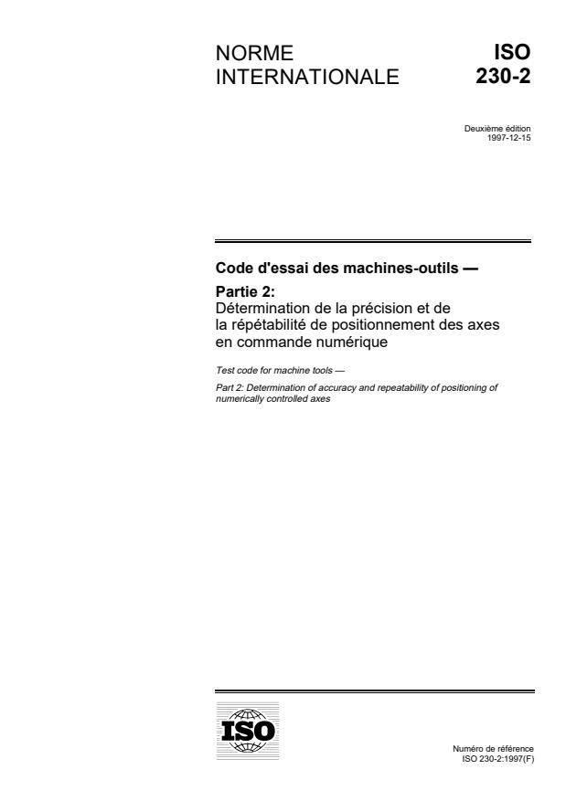 ISO 230-2:1997 - Code d'essai des machines-outils