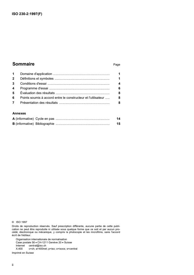 ISO 230-2:1997 ISO 230-2:1997 - Code d'essai des machines-outils - Page 2 preview