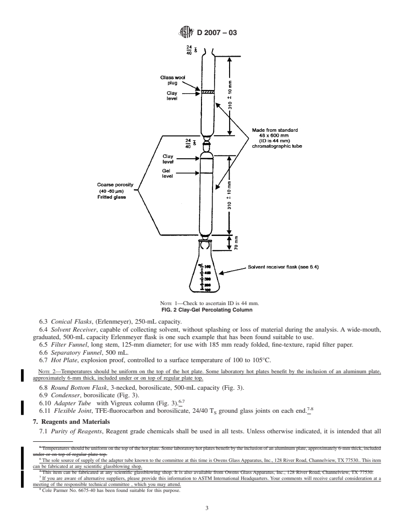 REDLINE ASTM D2007-03 - Standard Test Method for Characteristic Groups in Rubber Extender and Processing Oils and Other Petroleum-Derived Oils by the Clay-Gel Absorption Chromatographic Method