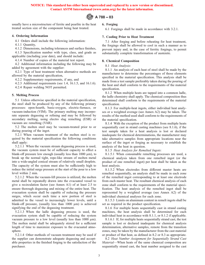 ASTM A788-03 - Standard Specification for Steel Forgings, General Requirements