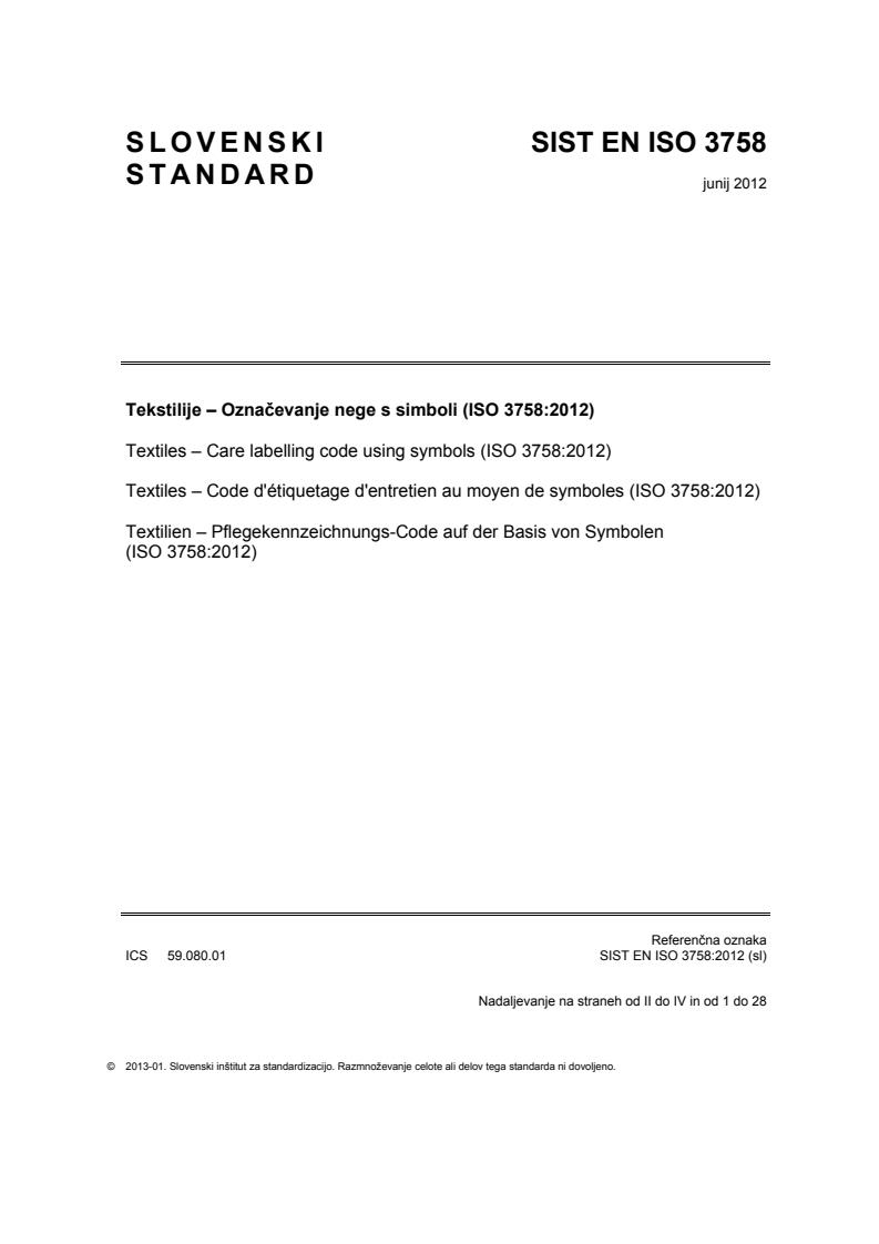 SIST EN ISO 3758:2012 - natisnjeno za čitalnico