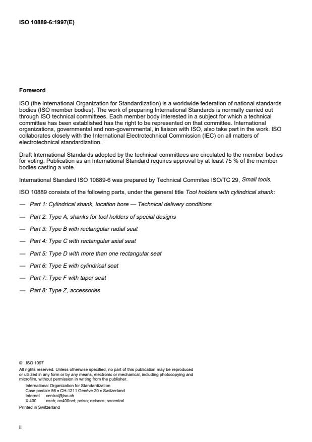 ISO 10889-6:1997 ISO 10889-6:1997 - Tool holders with cylindrical shank - Page 2 preview