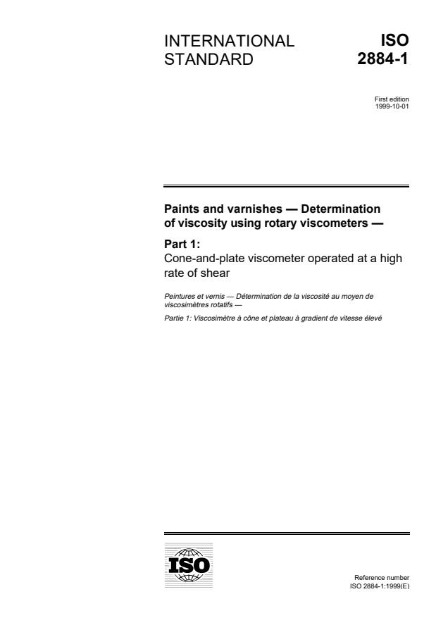 ISO 2884-1:1999 - Paints and varnishes -- Determination of viscosity using rotary viscometers
