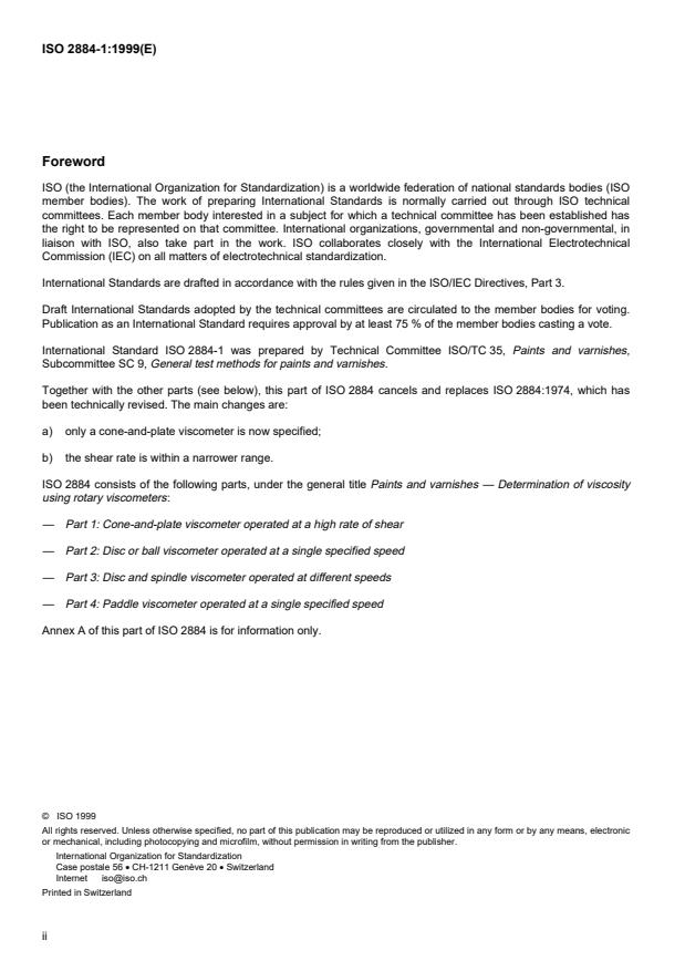 ISO 2884-1:1999 ISO 2884-1:1999 - Paints and varnishes -- Determination of viscosity using rotary viscometers - Page 2 preview