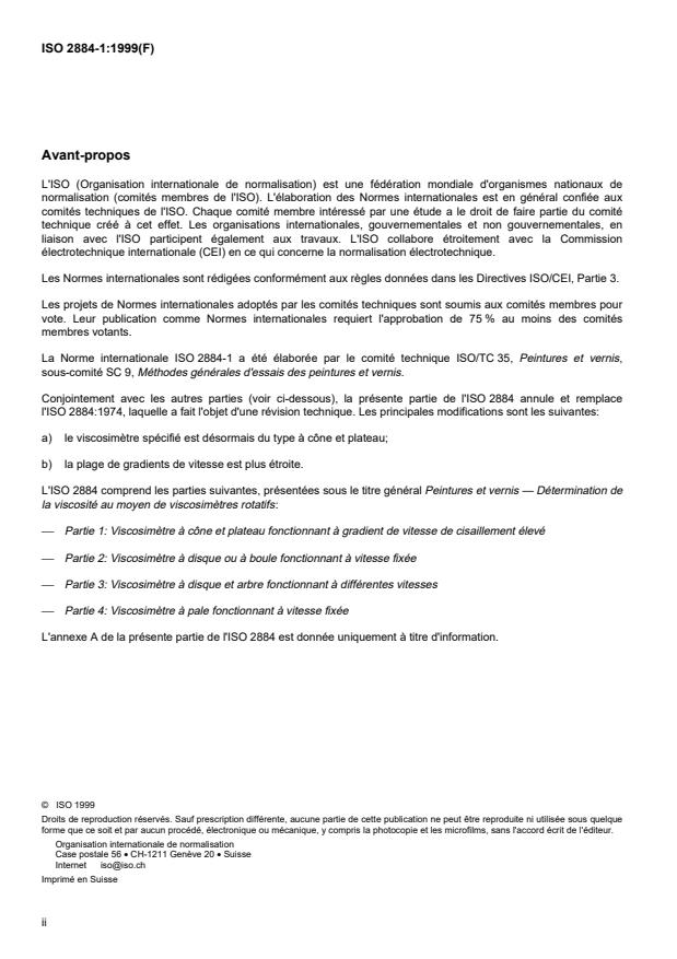 ISO 2884-1:1999 ISO 2884-1:1999 - Peintures et vernis -- Détermination de la viscosité au moyen de viscosimetres rotatifs - Page 2 preview