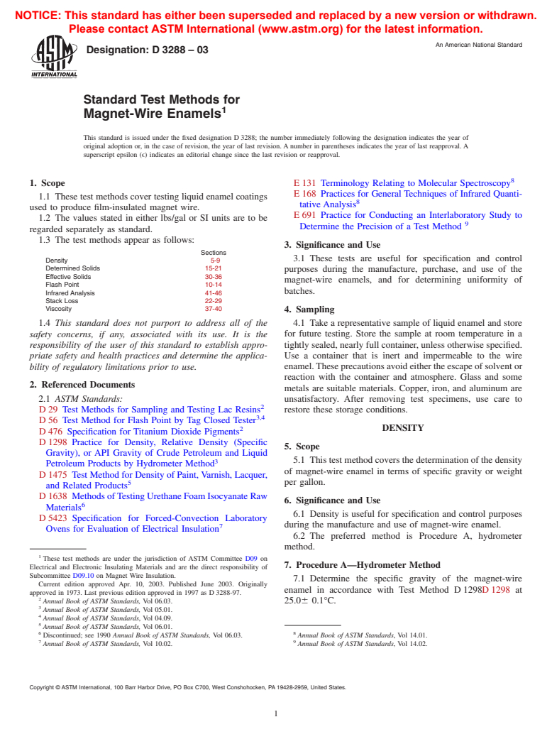 ASTM D3288-03 - Standard Test Methods for Magnet-Wire Enamels