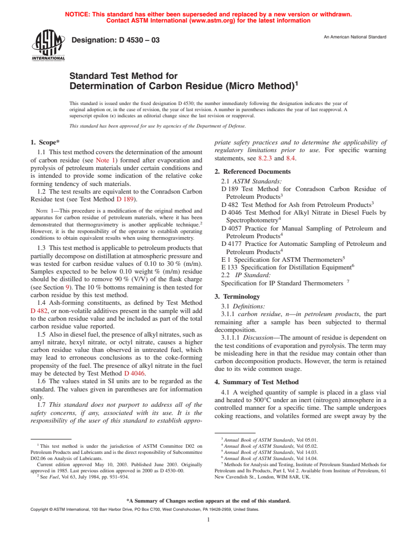 ASTM D4530-03 - Standard Test Method for Determination of Carbon Residue (Micro Method)