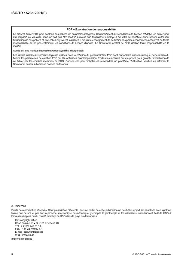 ISO/TR 15235:2001 ISO/TR 15235:2001 - Préparation des subjectiles d'acier avant application de peintures et de produits assimilés -- Conseils sur les teneurs en contamination des sels solubles dans l'eau - Page 2 preview