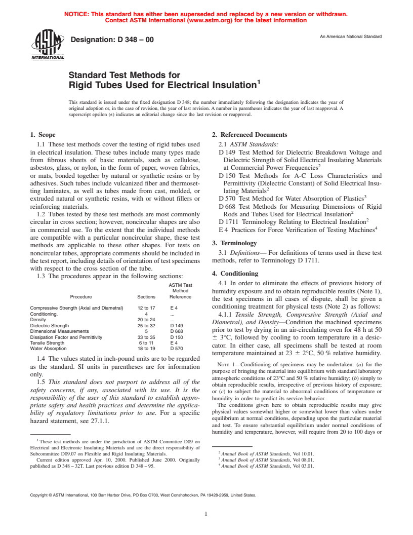 ASTM D348-00 - Standard Test Methods for Rigid Tubes Used for Electrical Insulation