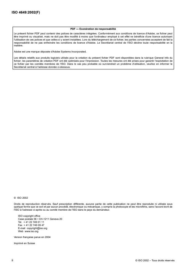 ISO 4649:2002 ISO 4649:2002 - Caoutchouc vulcanisé ou thermoplastique -- Détermination de la résistance a l'abrasion a l'aide d'un dispositif a tambour tournant - Page 2 preview