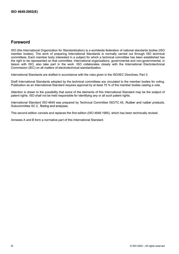 ISO 4649:2002 ISO 4649:2002 - Rubber, vulcanized or thermoplastic -- Determination of abrasion resistance using a rotating cylindrical drum device - Page 4 preview