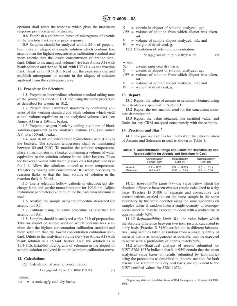 ASTM D4606-03 - Standard Test Method for Determination of Arsenic and Selenium in Coal by the Hydride Generation/Atomic Absorption Method