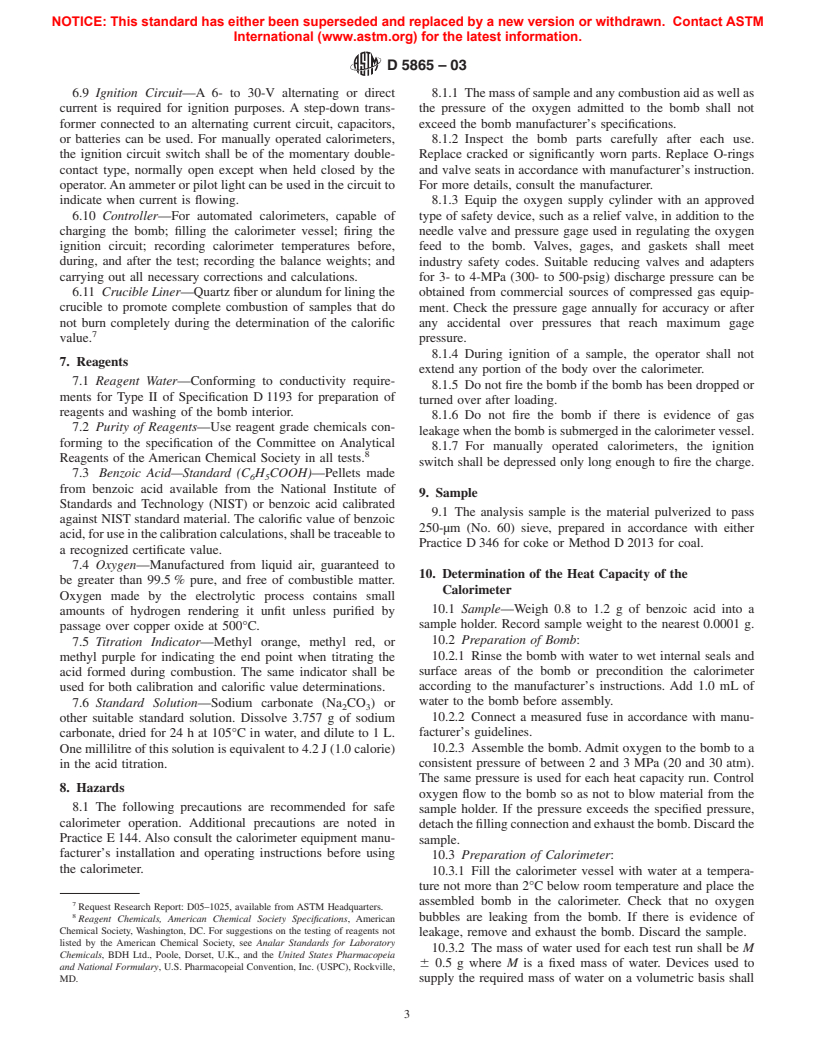 ASTM D5865-03 - Standard Test Method for Gross Calorific Value of Coal and Coke