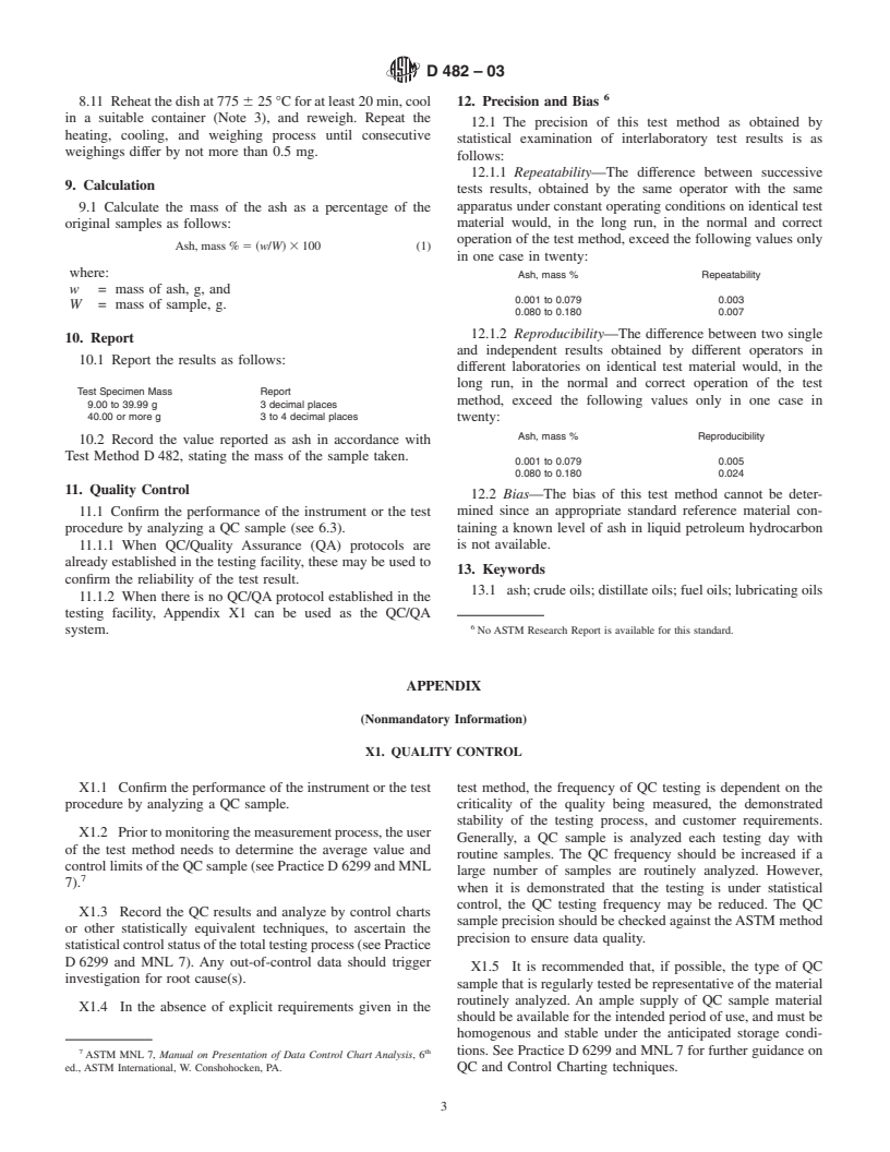 ASTM D482-03 - Standard Test Method for Ash from Petroleum Products