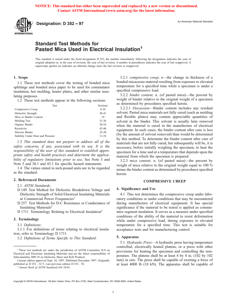 ASTM D352-97 - Standard Test Methods for Pasted Mica Used in Electrical Insulation