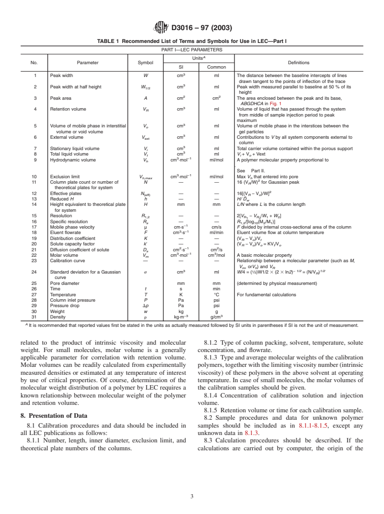 ASTM D3016-97(2003) - Standard Practice for Use of Liquid Exclusion Chromatography Terms and Relationships