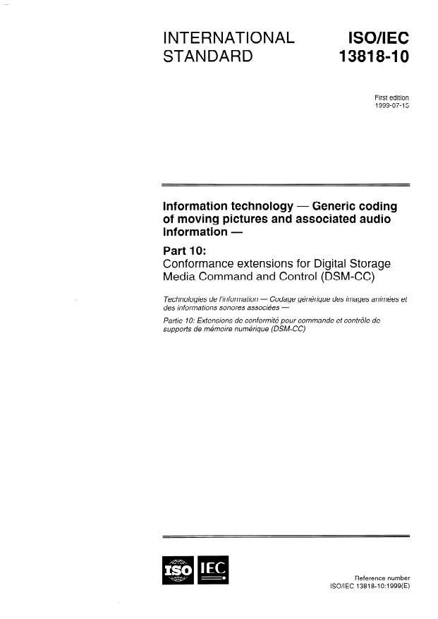 ISO/IEC 13818-10:1999 - Information technology -- Generic coding of moving pictures and associated audio information