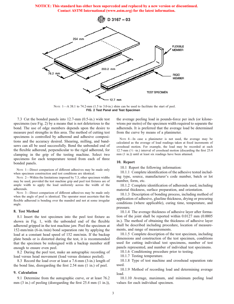 ASTM D3167-03 - Standard Test Method for Floating Roller Peel Resistance of Adhesives