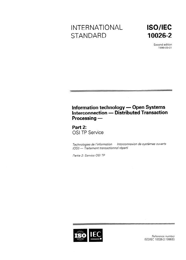 ISO/IEC 10026-2:1996 - Information technology -- Open Systems Interconnection -- Distributed Transaction Processing