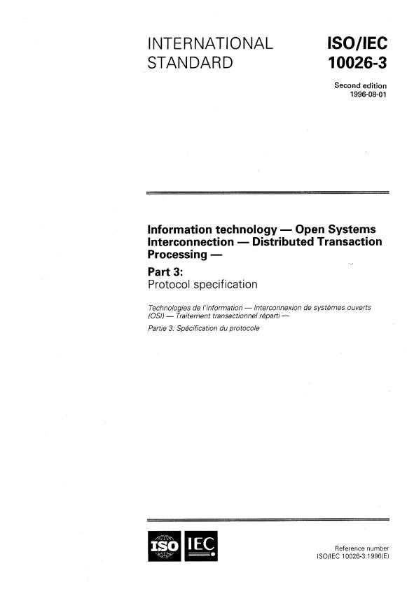 ISO/IEC 10026-3:1996 - Information technology -- Open Systems Interconnection -- Distributed Transaction Processing