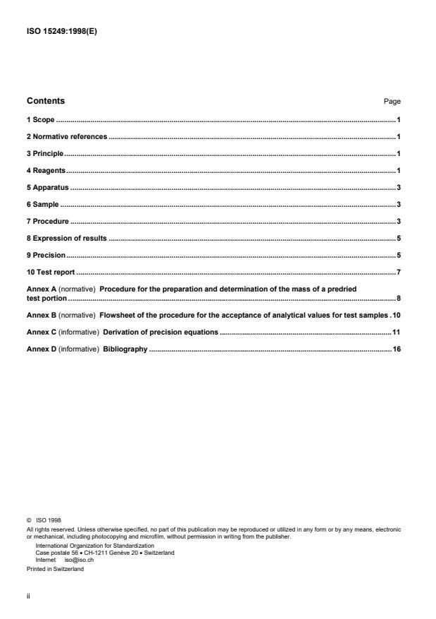ISO 15249:1998 ISO 15249:1998 - Zinc sulfide concentrates -- Determination of gold content -- Acid dissolution/solvent extraction/flame atomic absorption spectrometric method - Page 2 preview