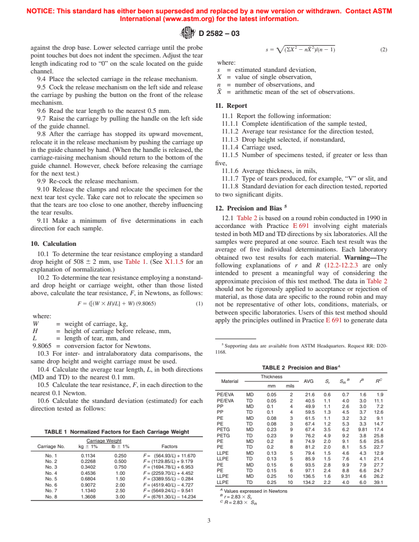 ASTM D2582-03 - Standard Test Method for Puncture-Propagation Tear Resistance of Plastic Film and Thin Sheeting