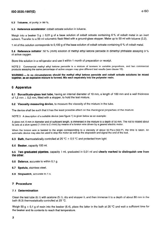 ISO 2535:1997 ISO 2535:1997 - Plastics -- Unsaturated polyester resins -- Measurement of gel time at 25 degrees C - Page 4 preview