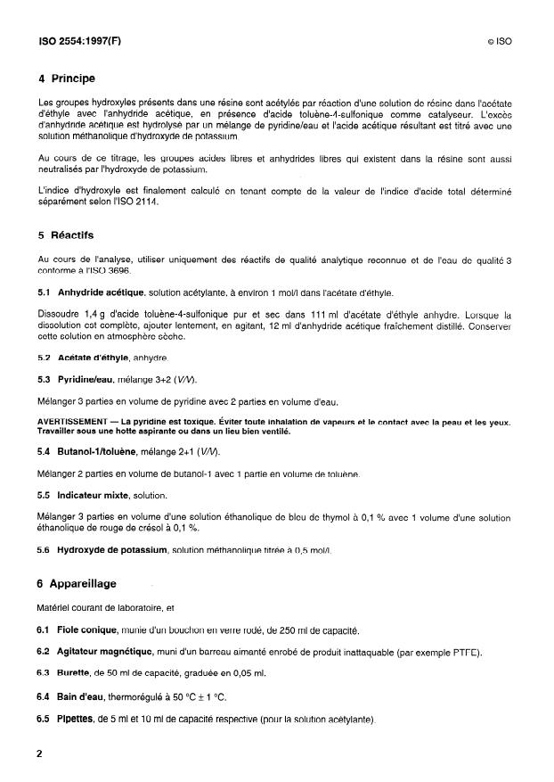 ISO 2554:1997 ISO 2554:1997 - Plastiques -- Résines de polyesters non saturés -- Détermination de l'indice d'hydroxyle - Page 4 preview