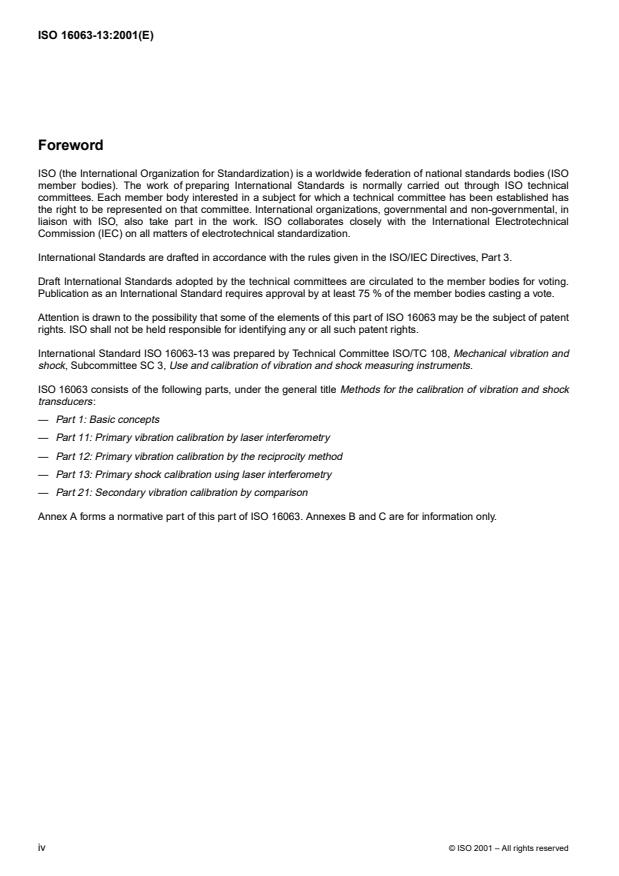 ISO 16063-13:2001 ISO 16063-13:2001 - Methods for the calibration of vibration and shock transducers - Page 4 preview