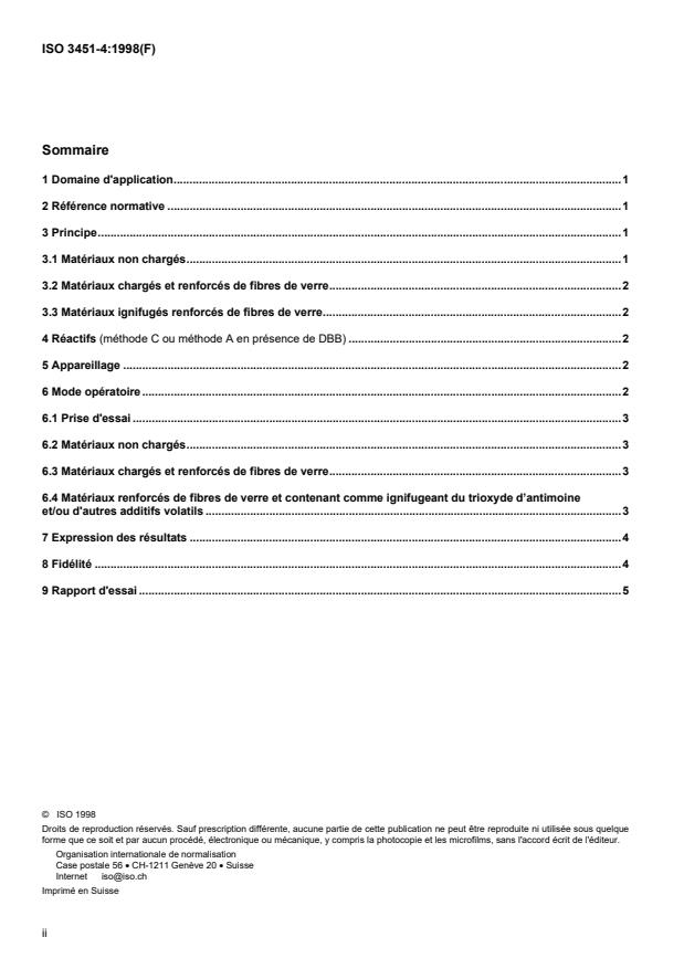 ISO 3451-4:1998 ISO 3451-4:1998 - Plastiques -- Détermination du taux de cendres - Page 2 preview