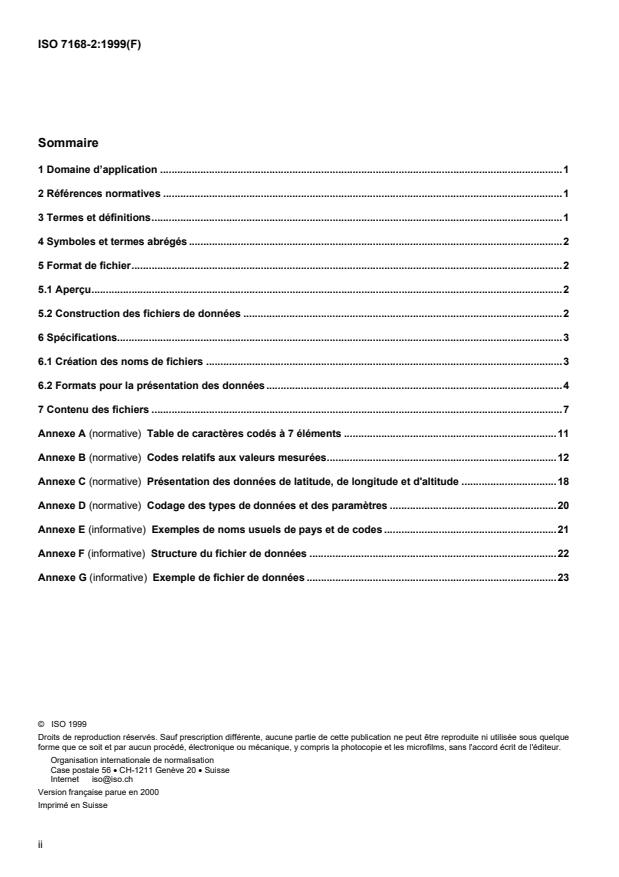 ISO 7168-2:1999 ISO 7168-2:1999 - Qualité de l'air -- Échange de données - Page 2 preview