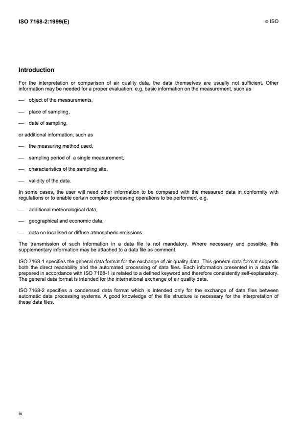 ISO 7168-2:1999 ISO 7168-2:1999 - Air quality -- Exchange of data - Page 4 preview