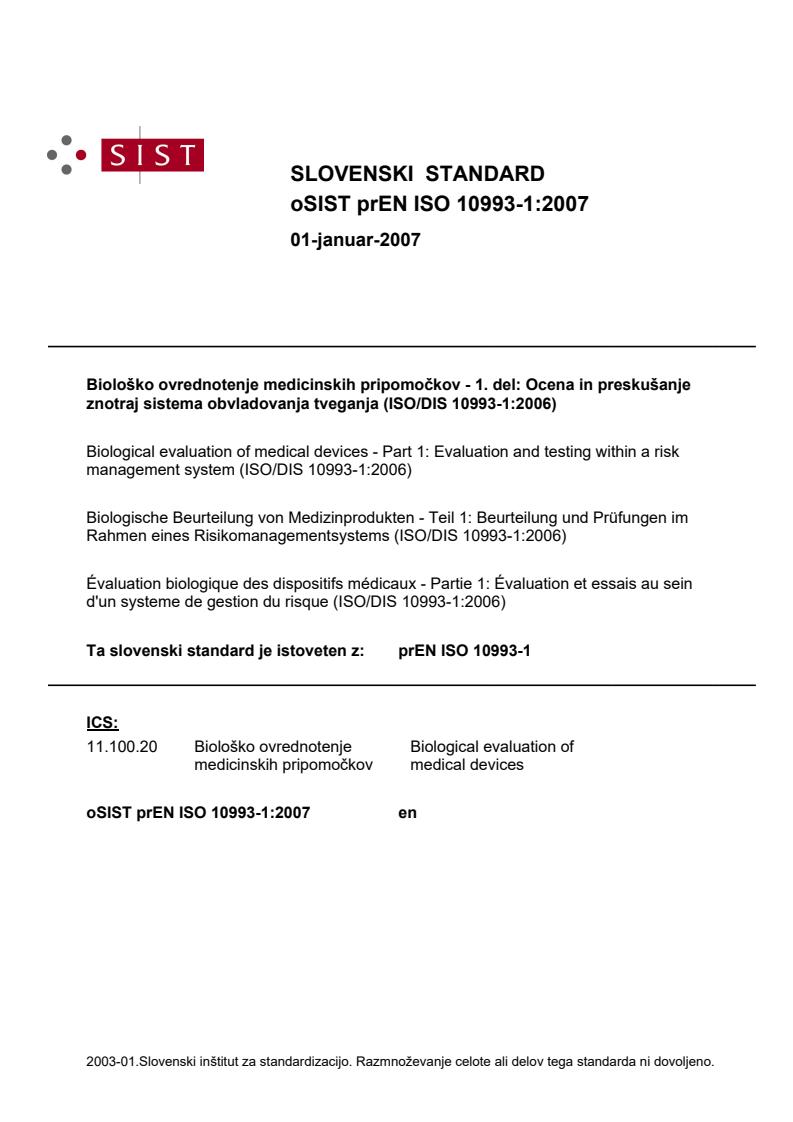 prEN ISO 10993-1:2007