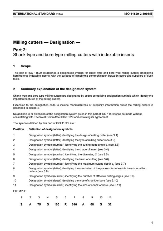 ISO 11529-2:1998 - Milling cutters -- Designation