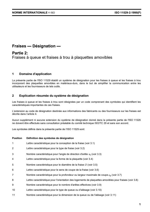 ISO 11529-2:1998 - Fraises -- Désignation